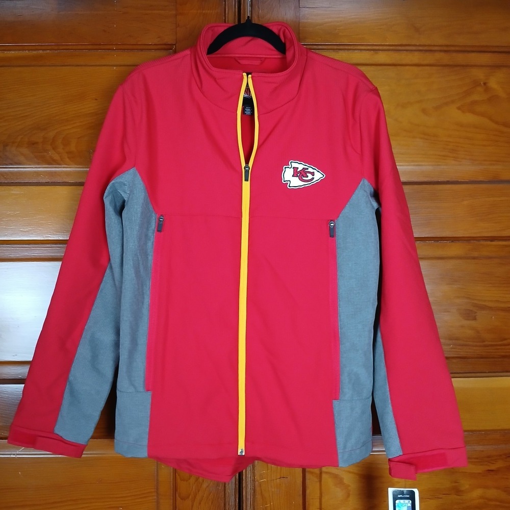 NWT Kansas City Chiefs NFL Full Zip-Up Jacket Size Small Men's Red Grey Official